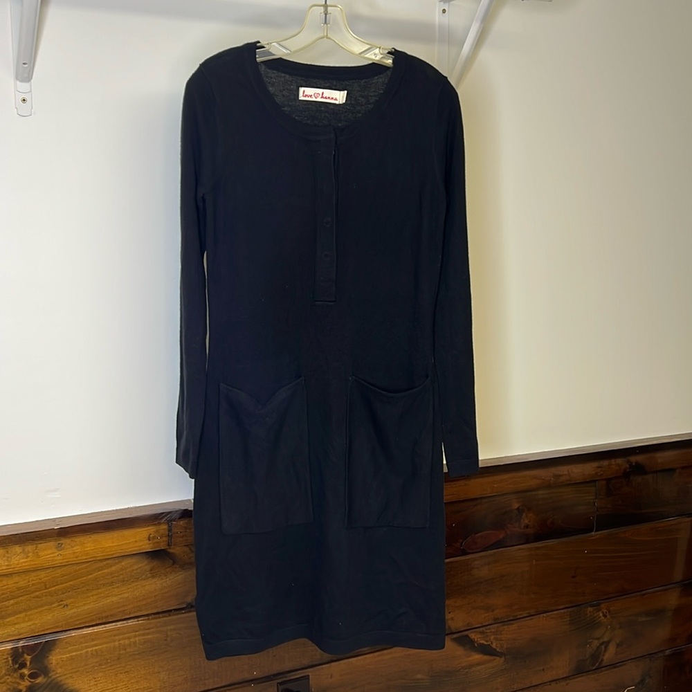 Hanna Andersson Black Marino Wool Long Sleeve‎ Sweater Dress- M